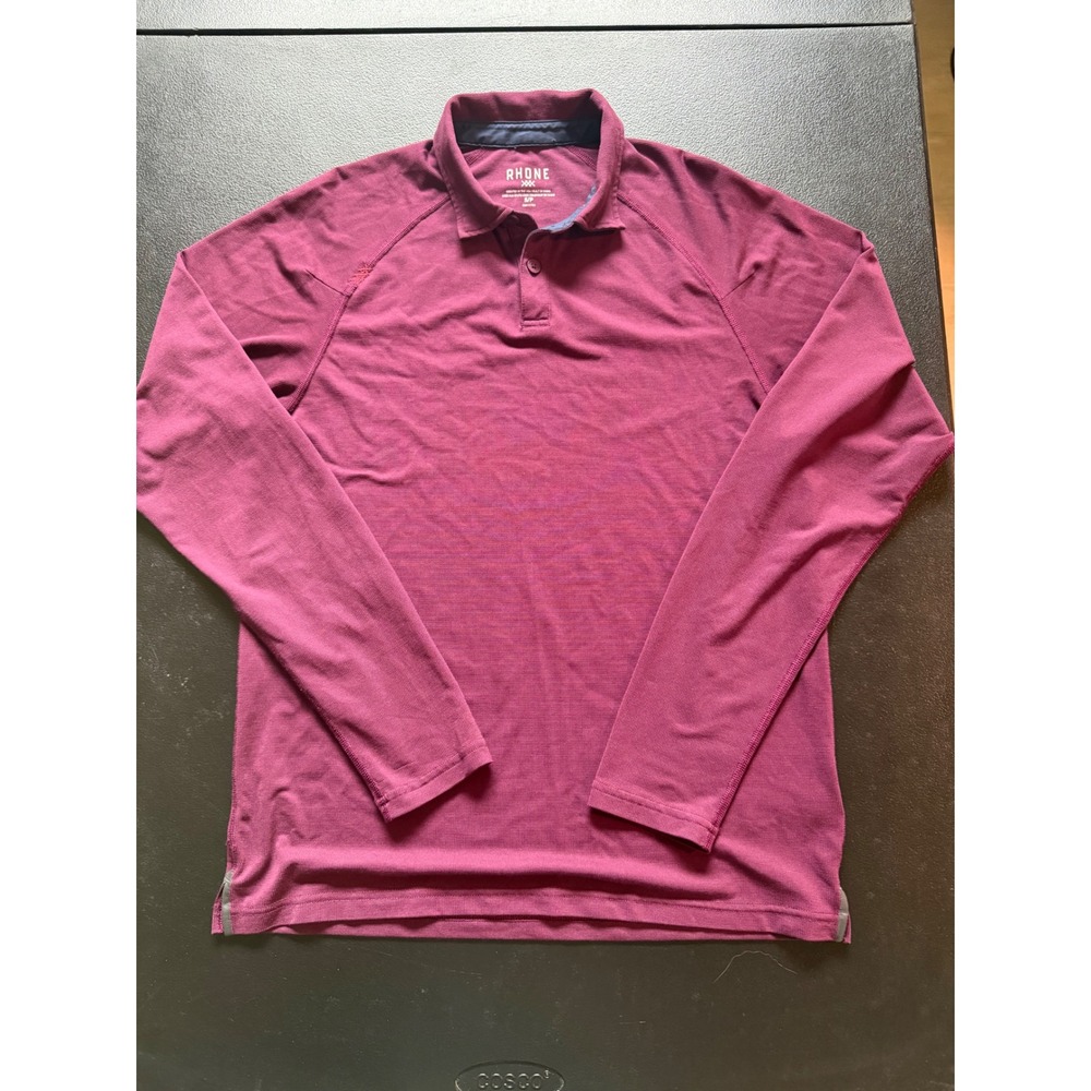 Rhone Mens Long Sleeve Polo Shirt Burgundy Heather Performance Size S 101347